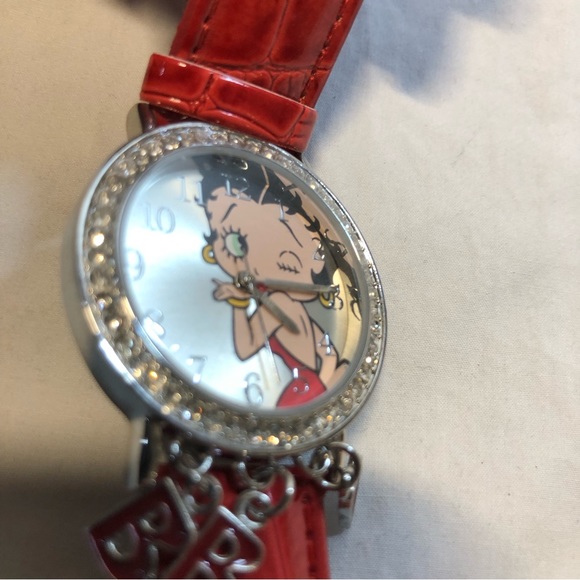Betty Boop Wristwatch Jewelled Charms  Needs Battery Plastic Tag Still Attached - Picture 2 of 15
